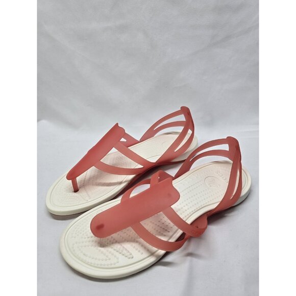 Crocs Adrina Pink / White Womens Size 10 Strappy Thong Sandals - Picture 2 of 9